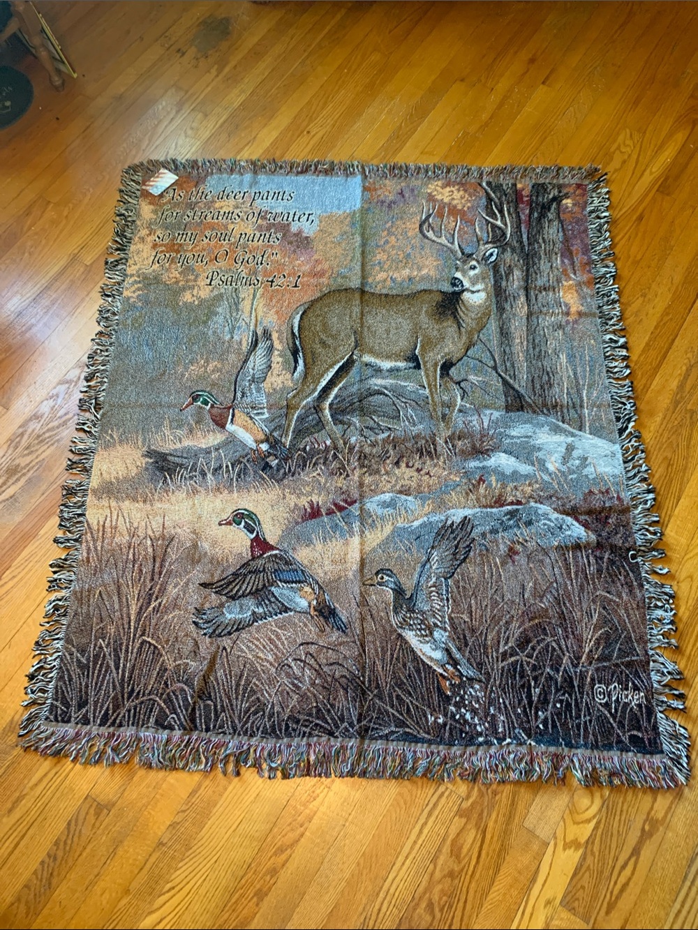 "Fur, Feathers & Fall" Tapestry Bucks, Ducks, Verse 100%Cotton Made USA NWT